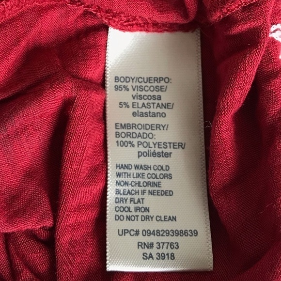 Rafaella Red Short Sleeve Embroidered Tee T Shirt - Picture 7 of 9